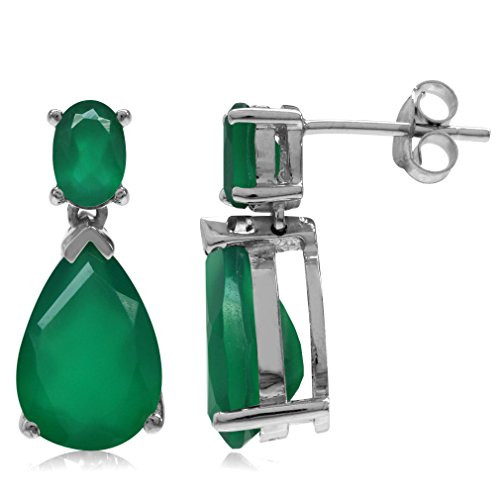 Silvershake 62ct 12X8mm Natural Pear Shape Emerald Green Agate 925 Sterling Silver Drop Dangle Post Earrings