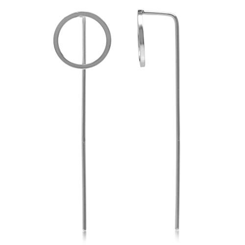 Silvershake Geometric Circle White Gold Plated 925 Sterling Silver Minimalist Threader Stick Earrings
