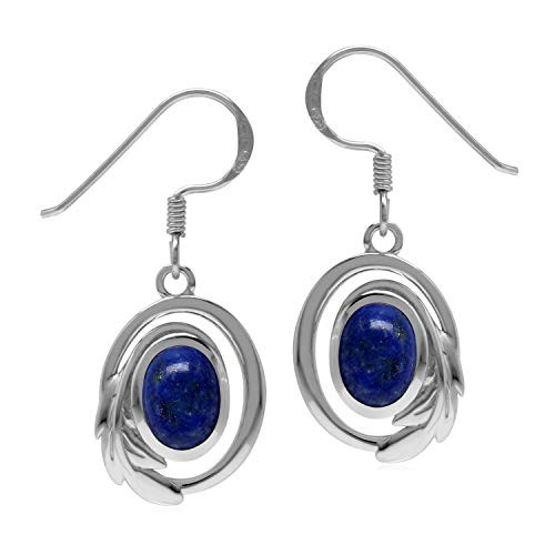 Silvershake Natural Lapis Lazuli 925 Sterling Silver Circle Leaf Dangle Hook Earrings Silvershake Natural Lapis Lazuli 925 Sterling Silver Circle Leaf Dangle Hook Earrings