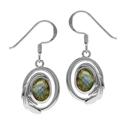 Silvershake Natural Labradorite 925 Sterling Silver Circle Leaf Dangle Hook Earrings Silvershake Natural Labradorite 925 Sterling Silver Circle Leaf Dangle Hook Earrings