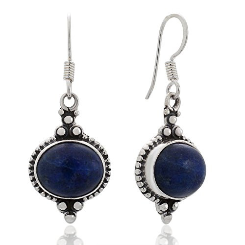 925 Sterling Silver Lapis Lazuli Gemstone Indian Inspired Vintage Oval Dangle Hook Earrings 15 925 Sterling Silver Lapis Lazuli Gemstone Indian Inspired Vintage Oval Dangle Hook Earrings 15