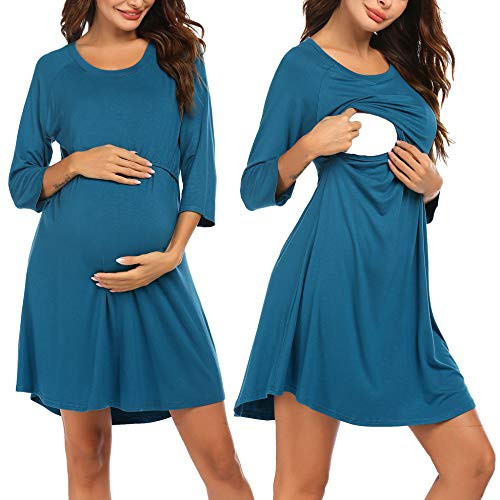 Ekouaer Womens Maternity Dress Nursing Nightgown for Breastfeeding Nightshirt Sleepwear Peacock Blue Ekouaer Womens Maternity Dress Nursing Nightgown for Breastfeeding Nightshirt Sleepwear Peacock Blue