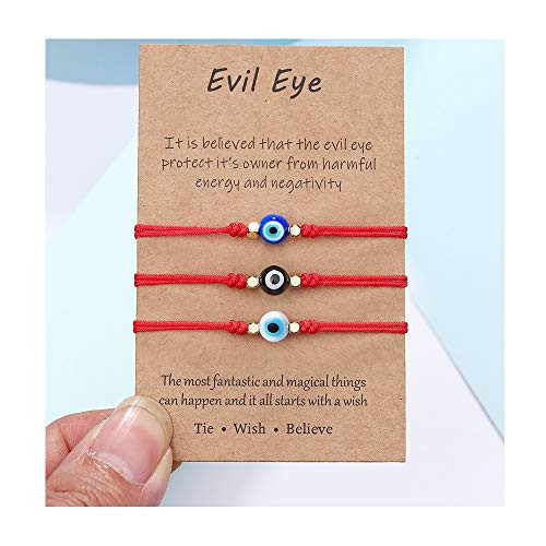 UNGENT THEM Red Evil Eye Bracelet Nazar Beaded Kabbalah Protection Ojo Turco Friendship Good Luck String Wish Adjustable Bracelets for Women Men Family Friends