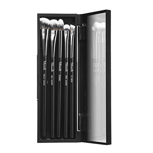 FILLIMILLI Eye Makeup Brush 5 Set  Professional Eye Makeup Brush Kit with Mirror Hard Case Essential 7 Pcs Makeup Brushes Eyeshadow Eyeliner Blending Kit Shader Detailer Definer Eyelash Brush