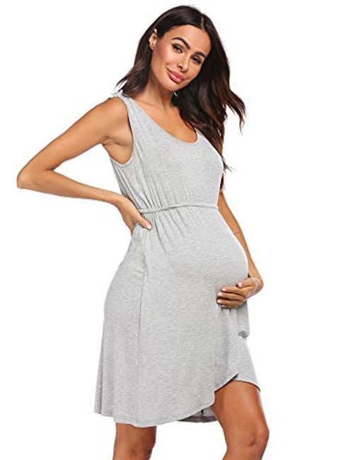 Ekouaer Breastfeeding Dress Maternity Nightgown Pregnant Nursing Nightdress Grey Large Ekouaer Breastfeeding Dress Maternity Nightgown Pregnant Nursing Nightdress Grey Large
