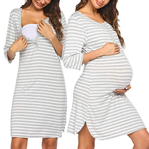 Ekouaer Womens Maternity Dress Nursing Nightgown for Pregnant Breastfeeding Nightdress Delivery Sleepwear with Button Ekouaer Womens Maternity Dress Nursing Nightgown for Pregnant Breastfeeding Nightdress Delivery Sleepwear with Button