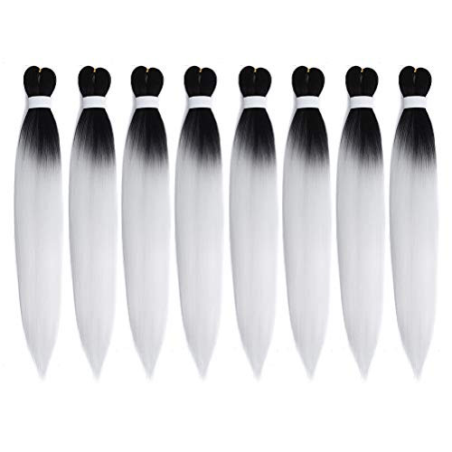 WOME Pre Stretched Braiding Hair 8 PacksLot 24 Inch Long Itch Free Hot Water Setting Braids Black to White Yaki Texture Synthetic Hair Crochet Braiding Hair Extensions