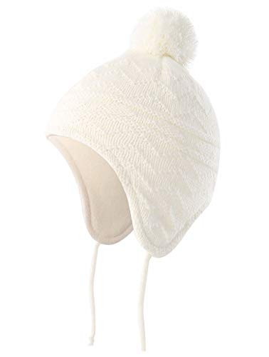 Connectyle Baby Boys Kids Warm Beanie Hat with Earflaps Knit Winter Cap S White