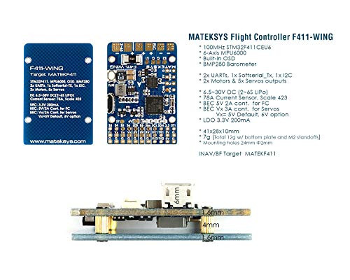 Matek System F411WING Flight Controller wBuiltin OSD 33V5V BEC Current Senor for RC Plane Fixed Wing FPV Aircraft Glider Sailplane Airplane