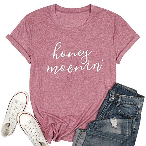Honeymoon Shirt Honeymoonin Shirts Funny Women Bride Vacation Tees Casual Short Sleeve Tops S Pink1