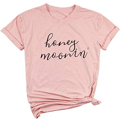 Honeymoonin Funny Honeymoon T Shirt Women Bride Vacation Tee Short Sleeve Tops Size S Pink