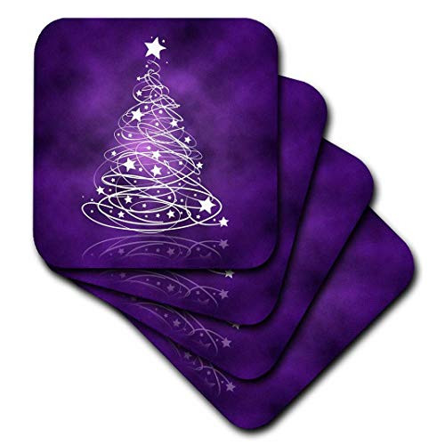 3dRose CST_128256_1 Sparkling Christmas Tree on Purple Soft Coasters, Set of 4