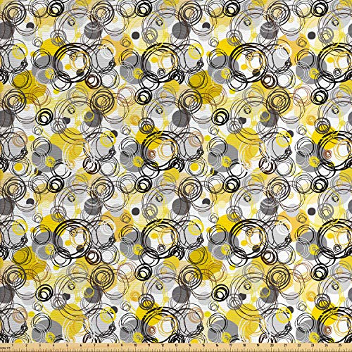 Ambesonne Grey and Yellow Fabric by The Yard Hand Drawn Sketchy Geometrical Retro Modern Circles Image Decorative Fabric for Upholstery and Home Accents 1 Yard Blue White