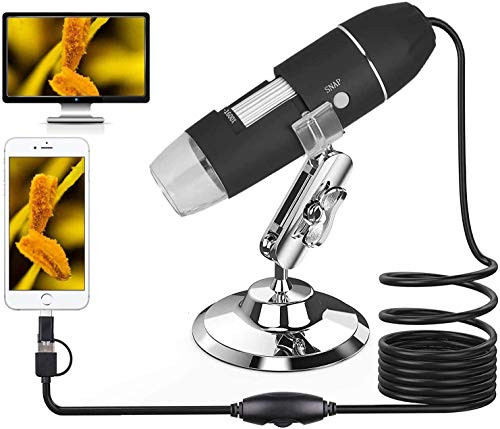 USB Digital Microscope 3 in 1 Handheld 1600X Magnification Endoscope 8 LED Mini Video Camera with OTG Adapter Micro USBTypeC and Metal Stand Compatible with Mac Window 7 8 10 Android Linux