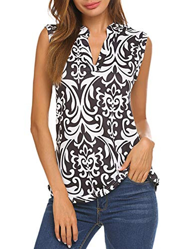 Halife Casual Summer Women Blouse Tops Sleeveless Shirt V Neck Henley Tunic Black XL 1X