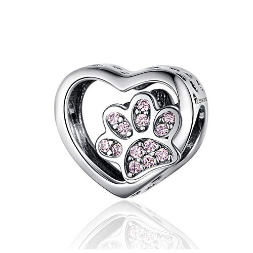 BAMOER Love Heart Dog Paw Footprints Bead Charm 925 Sterling Silver Heart Charms for DIY Snake Chain Bracelet Women BAMOER Love Heart Dog Paw Footprints Bead Charm 925 Sterling Silver Heart Charms for DIY Snake Chain Bracelet Women
