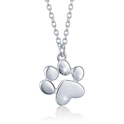 BAMOER Cute Paw Print Necklace 925 Sterling Silver Dog Paw Pet Footprint Pendant Necklace for Women Wife Jewelry Gift