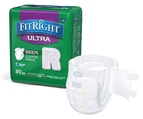Medline  FITULTRARGZ FitRight Ultra Adult Diapers Disposable Incontinence Briefs with Tabs Heavy Absorbency Regular 4050 Pack of 20