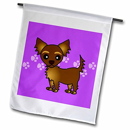 3dRose Cute Chocolate Brown Longhaired Chihuahua Purple with Pawprints  Garden Flag 12 by 18