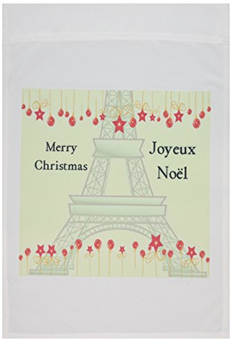 3dRose fl572361 Joyeux Noel  Merry Christmas in French  Eiffel Tower Garden Flag 12 by 18Inch