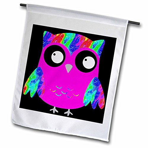 3dRose fl783291 Cute Psychedelic and Neon Pink Sixties Owls Garden Flag 12 by 18Inch