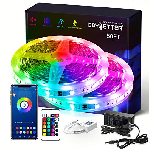 Daybetter Smart RGB Led Strip Lights with Bluetooth50FT Led Lights for Bedroom APP ControlSMD5050 Mulitcolor led Light Strips Sync to Music Apply for RoomKitchenBarParty Decoration