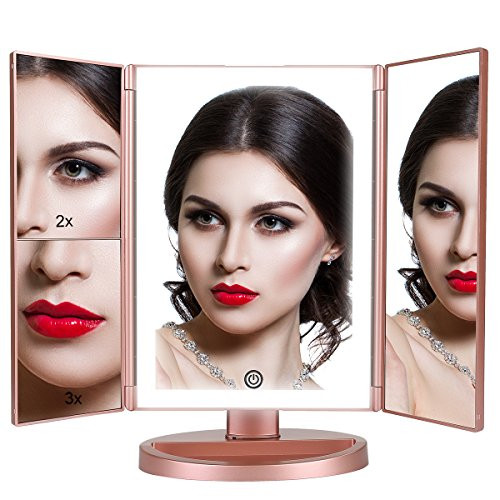 DAHOMI Tri-fold Lighted Vanity Makeup Mirror with 1x/2x/3x Magnification, 36 LED Lights Bright Natural withTouch screen,180° free Rotation, Countertop Cosmetic Mirror,Travel Mirror DAHOMI Tri-fold Lighted Vanity Makeup Mirror with 1x/2x/3x Magnification, 36 LED Lights Bright Natural withTouch screen,180° free Rotation, Countertop Cosmetic Mirror,Travel Mirror