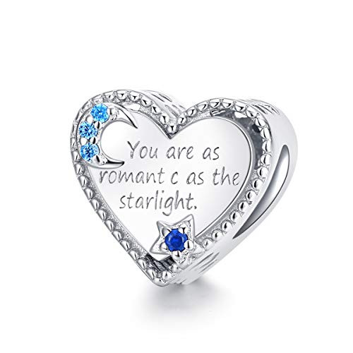 BAMOER 925 Sterling Silver Love Heart Strarry Moon and Star Bead Charm Love Heart with CZ Charm Birthday Fits Original DIY Charm Bracelets Accessories BAMOER 925 Sterling Silver Love Heart Strarry Moon and Star Bead Charm Love Heart with CZ Charm Birthday Fits Original DIY Charm Bracelets Accessories