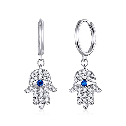 Lucky Evil Eye Hoop Earrings925 Sterling Silver Hamsa Hand CZ Huggie Earrings for Women
