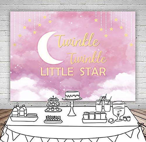 Fotupuul Pink Twinkle Twinkle Little Party Photography Background Watercolor Moon Clouds Baby Girl Princess Shower Decorations 5x3FT Fotupuul Pink Twinkle Twinkle Little Party Photography Background Watercolor Moon Clouds Baby Girl Princess Shower Decorations 5x3FT