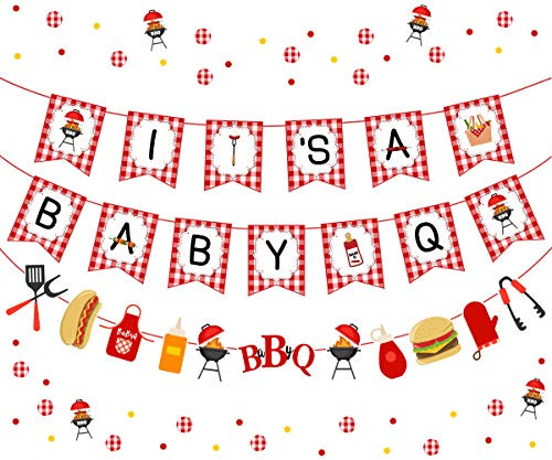 Baby Q Shower Decorations BBQ Party Decorations for Boy Girl Its A Baby Q Banner BBQ Barbecue Themed Baby Shower Gender Reveal Supplies
