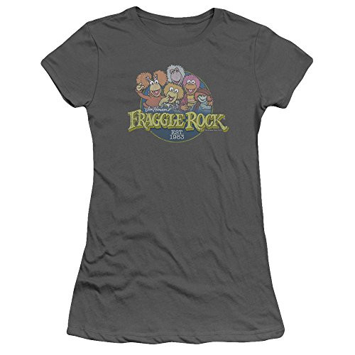 Trevco Fraggle Rock Circle Logo Juniors Sheer Fitted T Shirt Medium Charcoal