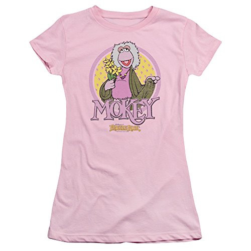 Trevco Fraggle Rock Mokey Circle Juniors Sheer Fitted T Shirt Medium Pink