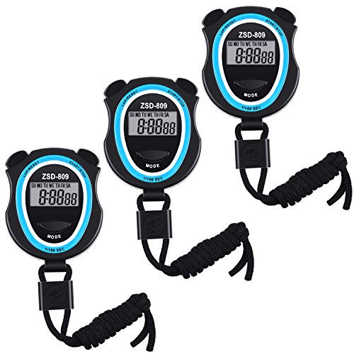 3 Pieces Digital Stopwatch MultiFunction Electronic Digital Sport Stopwatch Timer for Sports Fitness Coaches and Referees Batteries Included