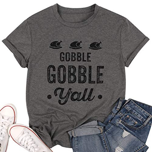 Gobble Gobble Yall Thanksgiving T Shirt Women Turkey Graphic Print Short Sleeve Thanksgiving Holiday Fall Tops Tshirt Size M Gray Gobble Gobble Yall Thanksgiving T Shirt Women Turkey Graphic Print Short Sleeve Thanksgiving Holiday Fall Tops Tshirt Size M Gray