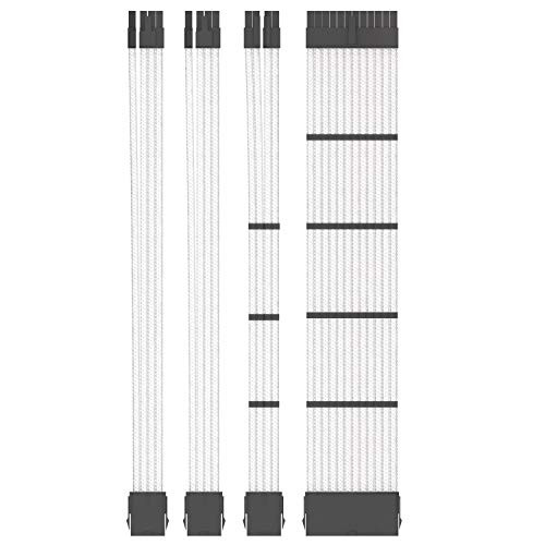 Funtin Custom Mod Sleeved PSU Cable UL1015 18AWG White Braided ATX EPS PCIE Extension Cable Kit with Combs for CPU GPU Power Supply Unit 30CM