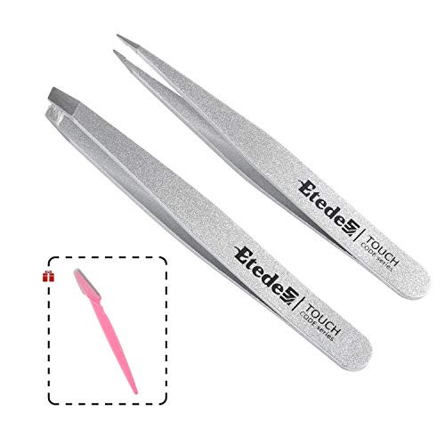 ETEDES Eyebrow Tweezers Set 2 PCS Professional Stainless Steel Eyebrow Tweezers Kit for WomenMen With eyebrow razor