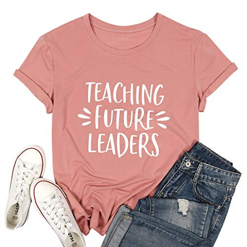 Women Teaching Future Leaders Tshirt Letters Print with Funny Sayings Casual Short Sleeve Teachers Shirt Teaching Shirt Pink Women Teaching Future Leaders Tshirt Letters Print with Funny Sayings Casual Short Sleeve Teachers Shirt Teaching Shirt Pink