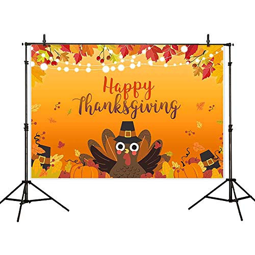 Allenjoy 5x3ft Happy Thanksgiving Backdrop Autumn Maple Leaves Pumpkin Fall Turkey Harvest Photography Background Family Party Decoration Cake Table Banner Photo Studio Booth Props