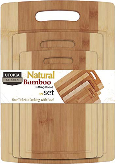 Utopia Kitchen Bamboo Cutting Boards for Kitchen with Juice Groove Wooden Cutting Board Set of 3 - Chopping Boards for Vegetable, Fruits, Meat and Cheese