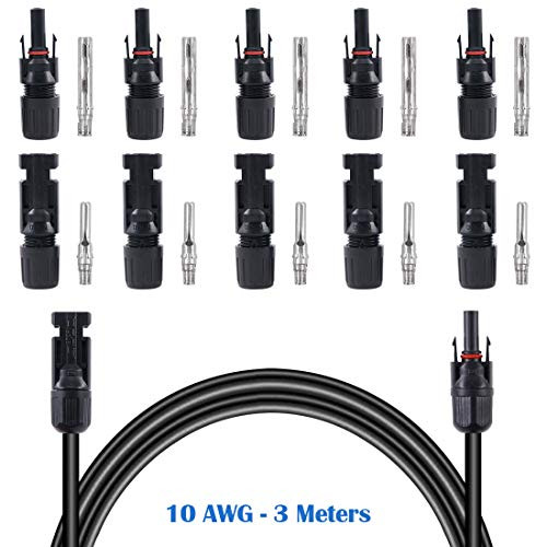 Glarks Cable Connectors 10 Feet 10AWG Solar Panel Extension Cable Wire and 5 Pair MaleFemale Solar Panel Cable Connectors Set for Connecting Solar Panels