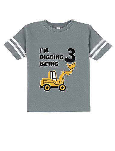 3rd Birthday  Bulldozer Construction Party Cute Toddler Jersey TShirt 3T Gray