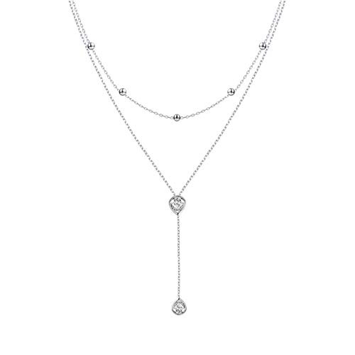 S925 Sterling Silver Double Layered Necklace Teardrop CZ Choker Y Lariat Necklace Gifts for Women