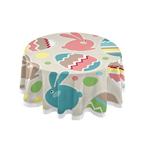 SUABO Easter Eggs with Rabbits Round Tablecloths for Circular Table Cover Stylish Washable Polyester for Dining Table Buffet Parties and Camping 60 Inch