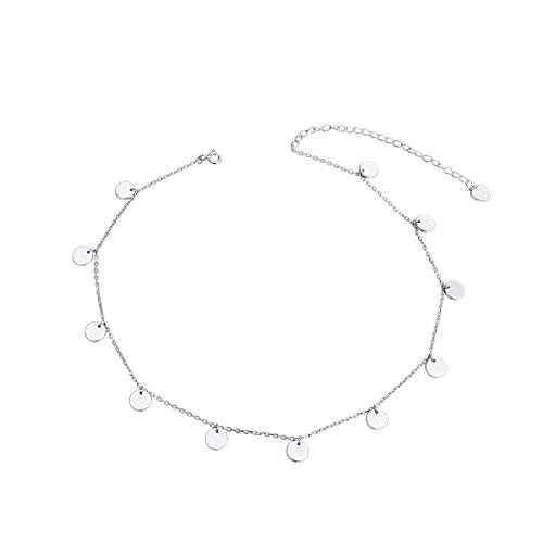 Sterling Silver Jewelry Dot Choker Necklace Round Circle Pendant Disc Chain Statement Necklace For Women Girls Sterling Silver Jewelry Dot Choker Necklace Round Circle Pendant Disc Chain Statement Necklace For Women Girls