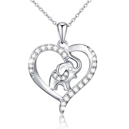 S925 Sterling Silver Lucky Elephant Love Heart Necklace for Women 18 inches Rolo Chain