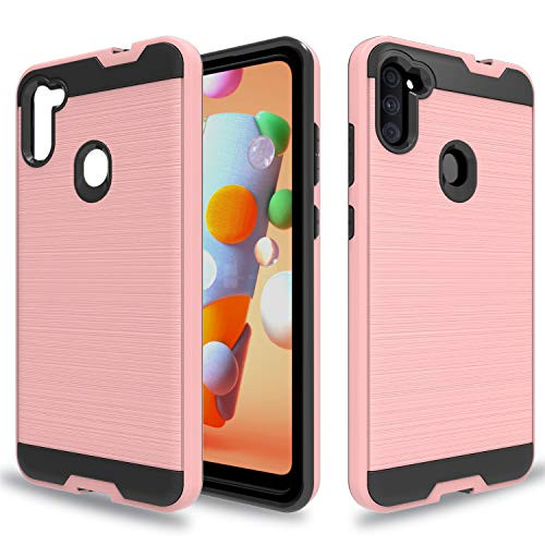 WtiawGalaxy A11 CaseSamsung A11 CaseGalaxy A11 Phone CasesTPUPC Material Brushed Metal Texture Hybrid Dual Layer Defender Phone Cases for Samsung Galaxy A11CL Rose Gold