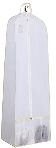 SLEEPING LAMB 72 Wedding Dress Garment Bag for Gowns with Two Mesh Pockets 15 Gusset Bridal Dress Bags for Closet Storage Travel White