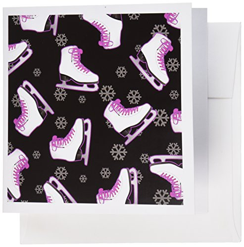 3dRose Figure Skating  Skate and Snowflake Print  Black and Pink  Greeting Cards 6 x 6 inches set of 6 gc774811