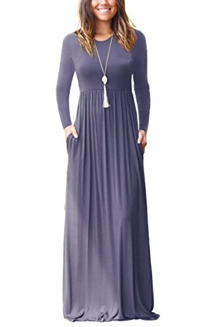 GRECERELLE Womens Long Sleeve Loose Plain Maxi Dresses Casual Long Dresses with Pockets Purple GrayLarge GRECERELLE Womens Long Sleeve Loose Plain Maxi Dresses Casual Long Dresses with Pockets Purple GrayLarge